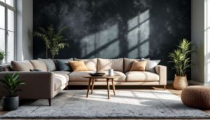 Dywan w salonie w tym miejscu to błąd, wizualnie zmniejsza przestrzeń i przytłacza wnętrze