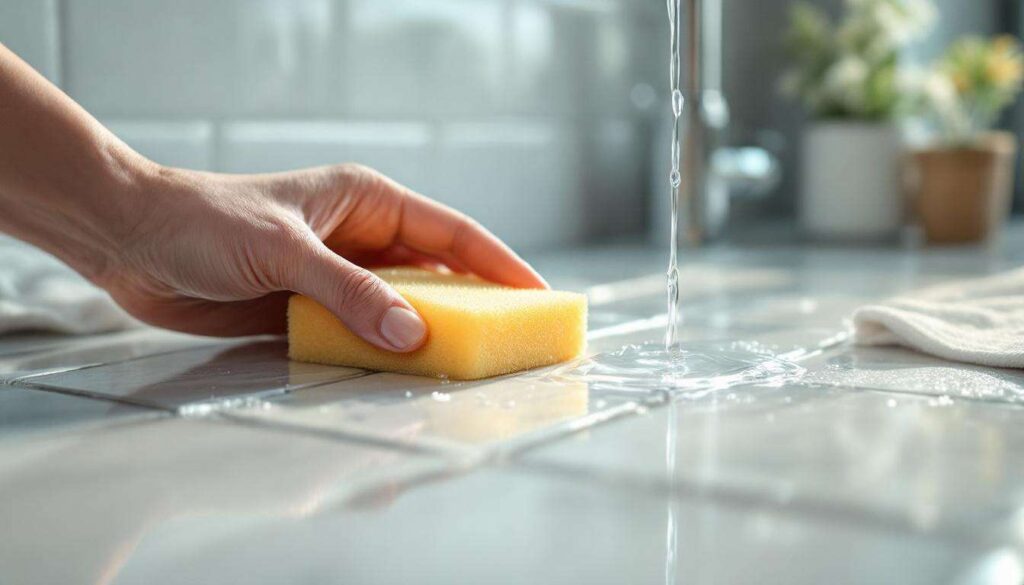 Gąbka nasączona tym płynem czyści fugi bez szorowania, efekt widać po 15 minutach