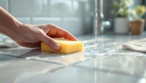 Gąbka nasączona tym płynem czyści fugi bez szorowania, efekt widać po 15 minutach