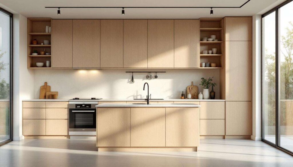 Beżowa kuchnia z drewnianymi akcentami dominuje w 2026 roku, odchodzi era bieli i szarości