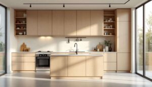 Beżowa kuchnia z drewnianymi akcentami dominuje w 2026 roku, odchodzi era bieli i szarości