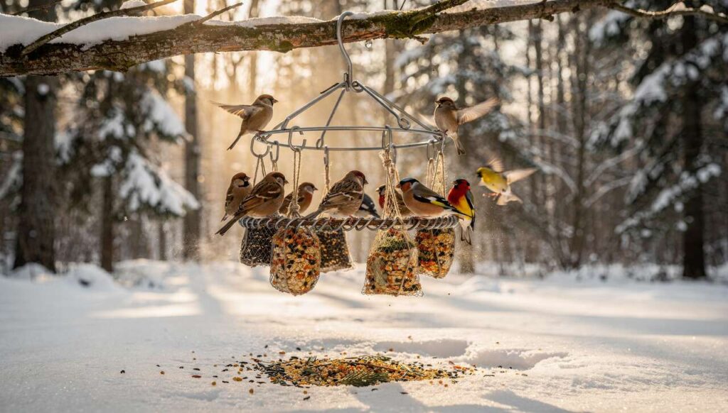 Wieszak na ubrania ratuje ptaki przed mrozem – prosty patent który stosują coraz więcej pasjonatów